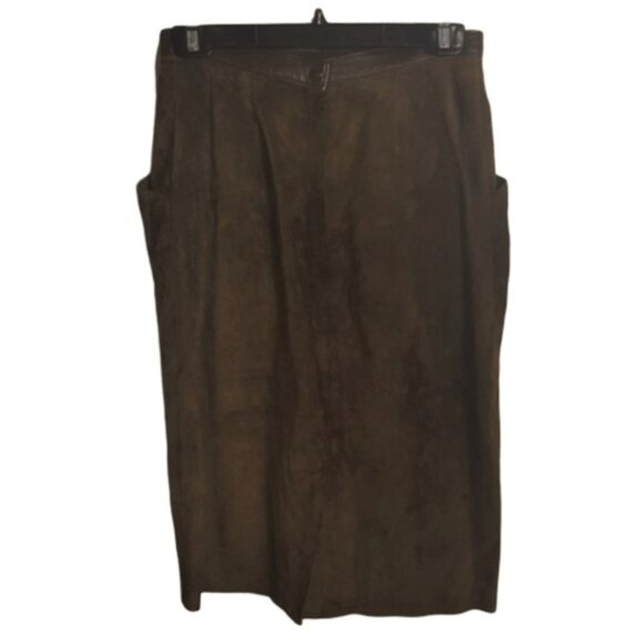 Danier vintage brown pencil leather suede 'triangle  waist' skirt - Picture 2 of 9